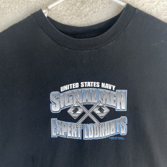 Vintage US Navy Shirt Mens XL Black Signalman Expert Lookout Graphic Tee - Picture 8 of 15